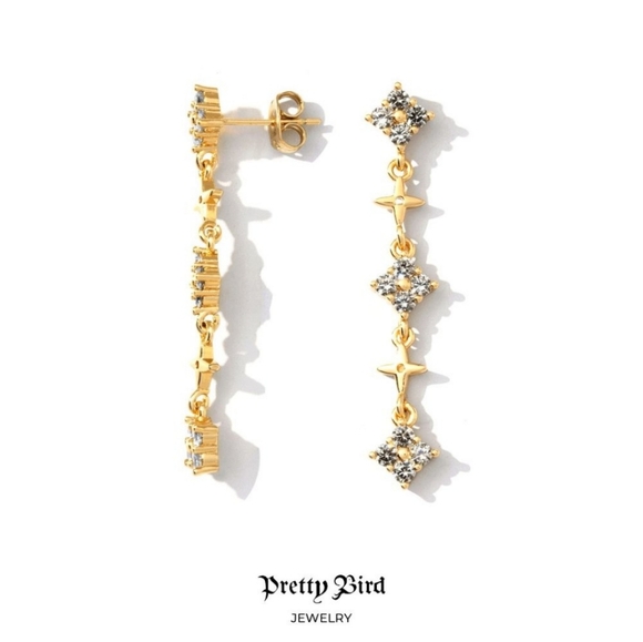 18k White Gold plated dangles with butterfly backs. NWOT - Picture 2 of 3